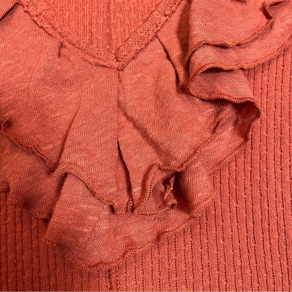 New Free People Bennet Ruffled Long Sleeve Terracotta Top Size XS